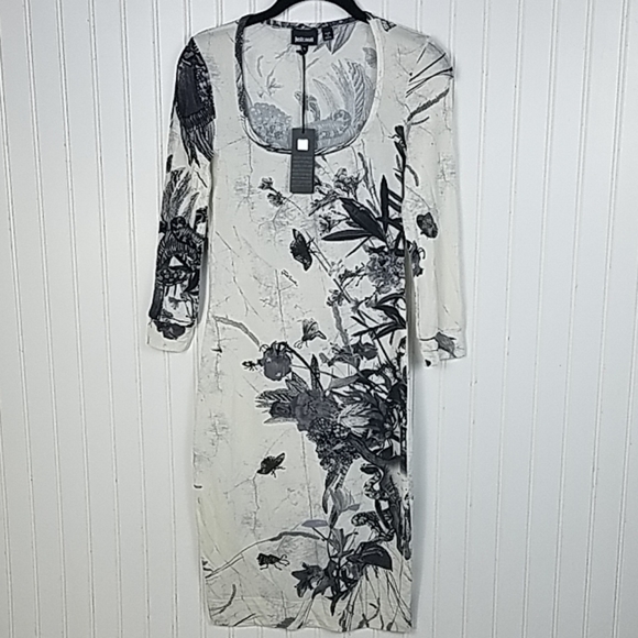 Just Cavalli Dresses & Skirts - Just Cavalli Dress NWT 3/4 Sleeve Cream/Blk Small